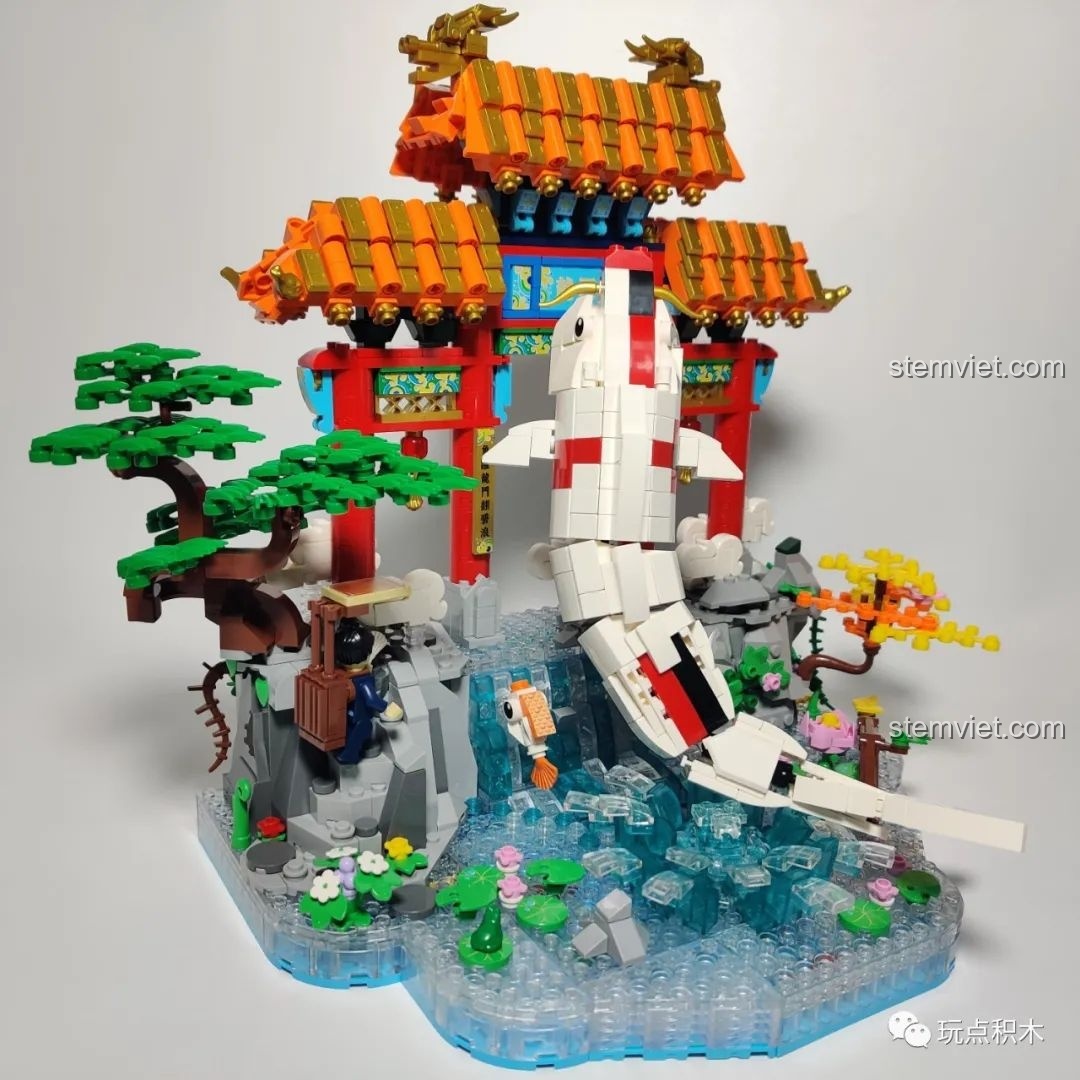 Mặt trước của mô hình Cá Chép Hóa Rồng Pantasy 18001, cổng rồng và cá chép nổi bật.