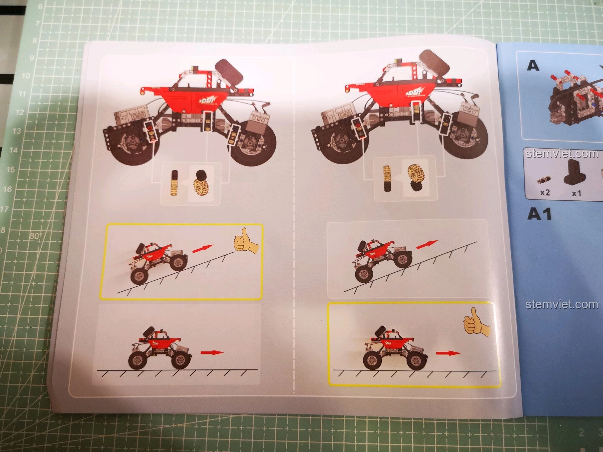 Sơ đồ hướng dẫn chuyển đổi giữa chế độ leo núi và đua tốc độ của xe CaDA C51041 bằng cách thay đổi bánh răng.