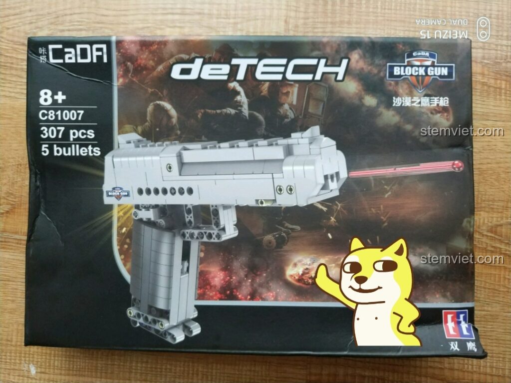 Hộp đồ chơi lắp ráp CaDA C81007 Súng Lục Desert Eagle với hình ảnh khẩu súng và thông tin 307 chi tiết, 5 viên đạn.