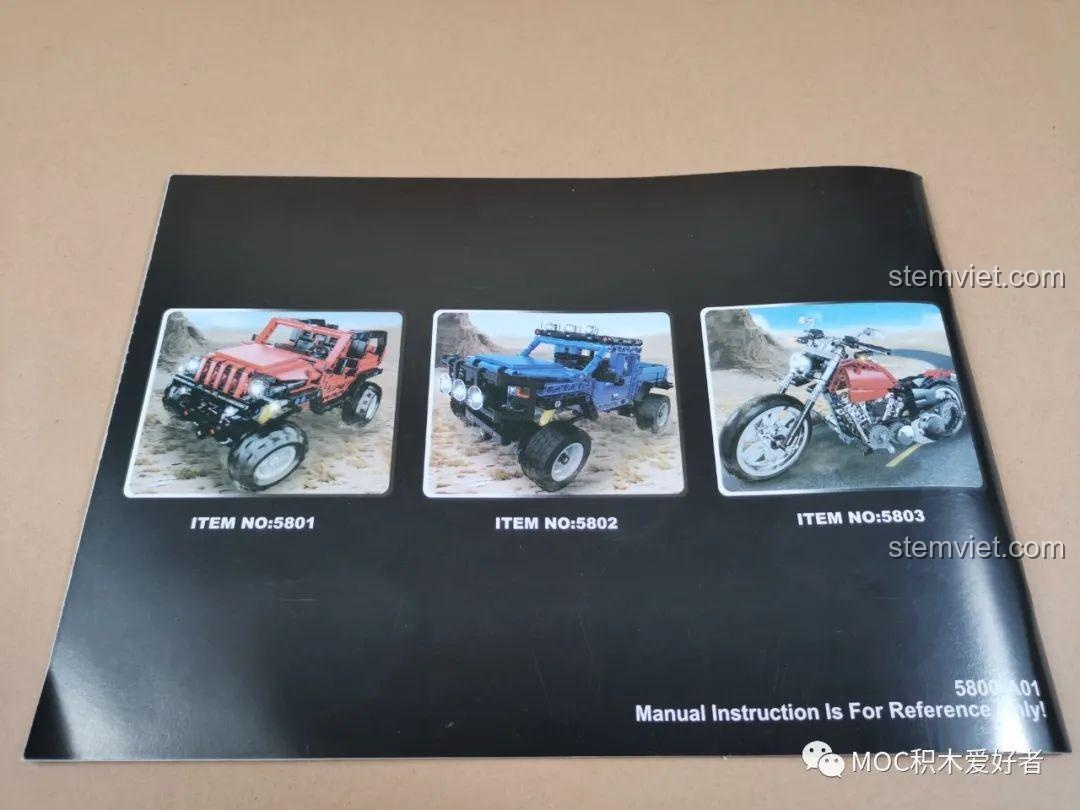 Review COGO 15800B Xe Jeep Địa Hình Bạo Lực Tổng Giám Đốc: Mặt sau sách hướng dẫn giới thiệu các mẫu xe khác trong cùng series TECH-STORM.