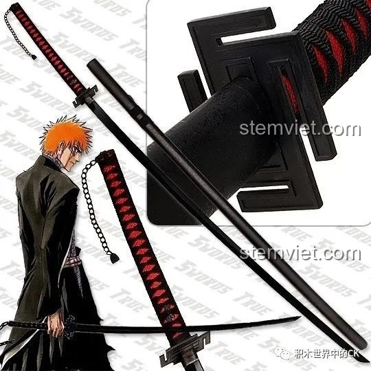 Hình ảnh tham chiếu Thanh kiếm Thiên Tỏa Trảm Nguyệt và nhân vật Kurosaki Ichigo từ anime Bleach.