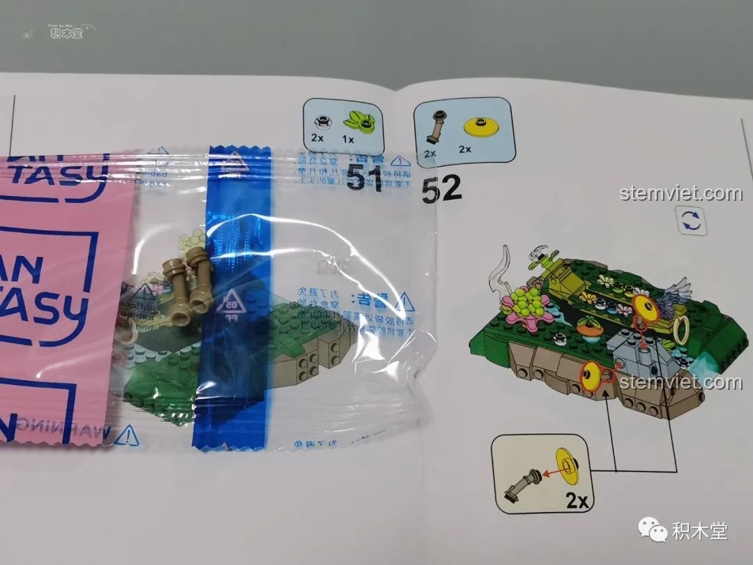 Hướng dẫn lắp ráp bộ Pantasy 15002 Mỹ Nhân Trong Lồng chỉ ra linh kiện cần thiết ở bước 52, đảm bảo quá trình lắp ráp suôn sẻ.