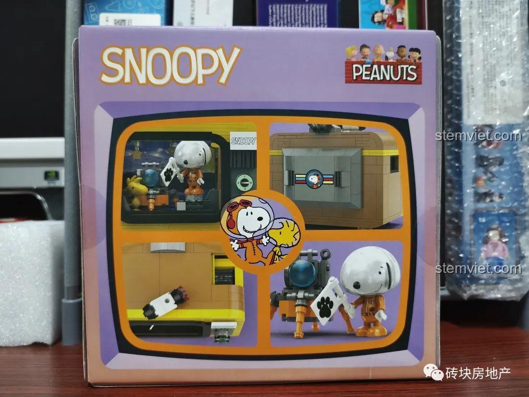 Mặt sau hộp đồ chơi lắp ráp TV Snoopy phiên bản không gian LN8081