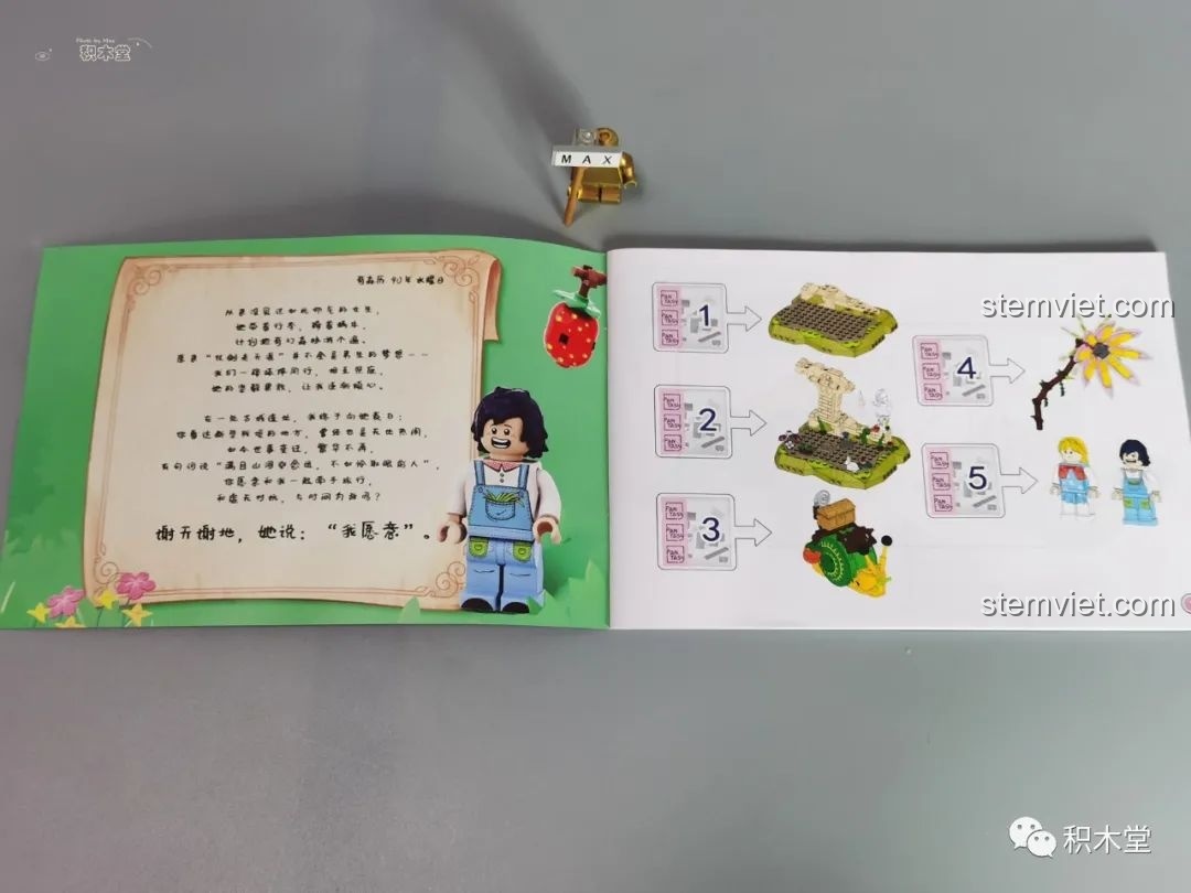 Sách hướng dẫn lắp ráp bộ Pantasy 15003 Ốc Sên Công Chúa, có câu chuyện và các bước lắp rõ ràng, thu hút bé gái.