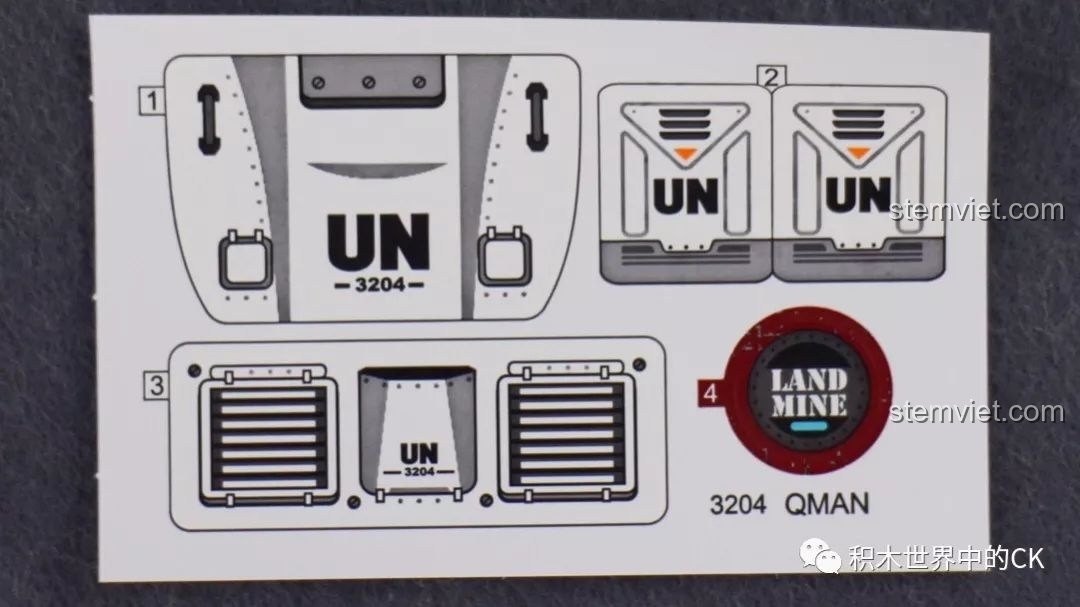 Tấm sticker chất lượng cao dùng để trang trí cho mô hình đồ chơi lắp ráp Enlighten 3204 Xe Bọc Thép Quân Sự.