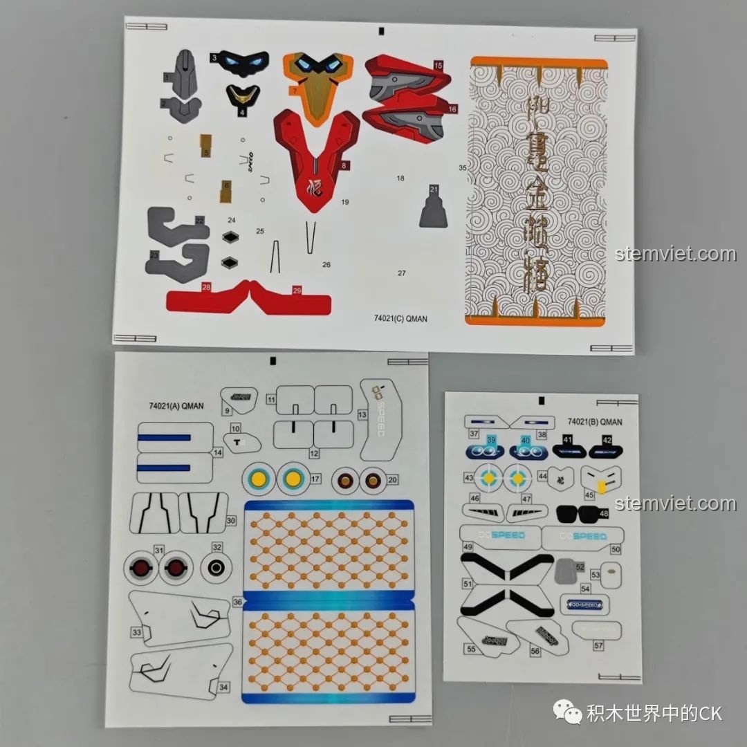 Các túi mảnh ghép của bộ lắp ráp Enlighten 74021 Tôn Ngộ Không, được phân loại rõ ràng giúp người chơi dễ dàng tìm kiếm và lắp ráp.