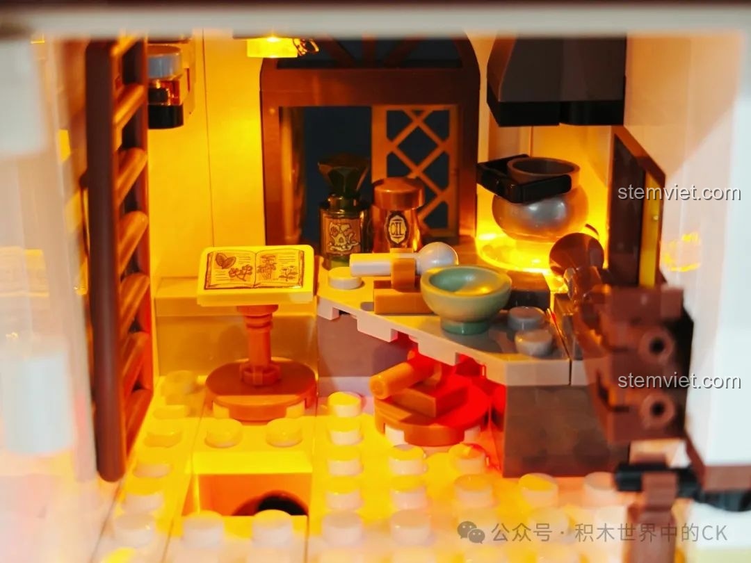 Mô hình FunWhole F9024 Tiệm Thuốc Thời Trung Cổ hoàn chỉnh với hai nhân vật minifigure.