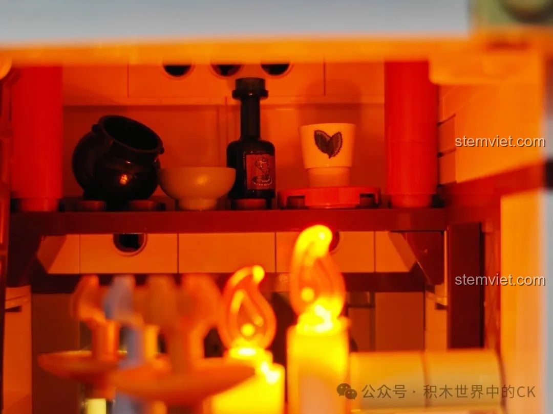 Góc nhìn khác của mô hình FunWhole F9024 Tiệm Thuốc Thời Trung Cổ với đèn LED.