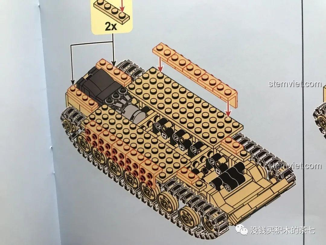 Hướng dẫn lắp ráp giáp giữa của xe tăng M1A2 Abrams trong sách hướng dẫn, chi tiết từng bước.