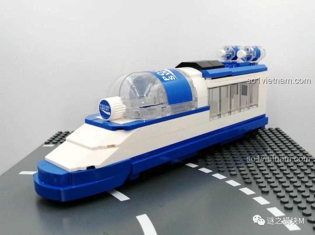 Mô hình tàu cao tốc Huolibaopeng của Pocari Sweat, màu xanh trắng, nhìn từ phía sau với khớp nối.