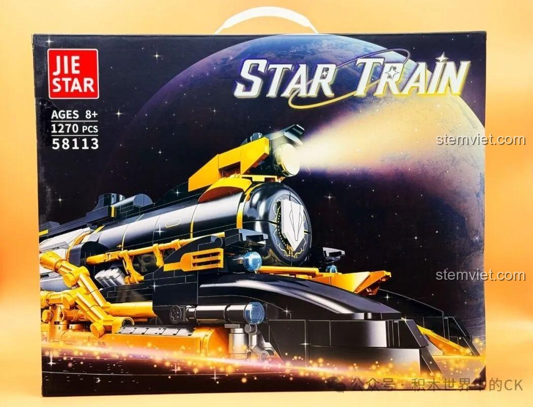 Góc nhìn khác của hộp bộ xếp hình Tàu Honkai Star Rail JIESTAR 58113, làm nổi bật hình ảnh mô hình đã lắp ráp.