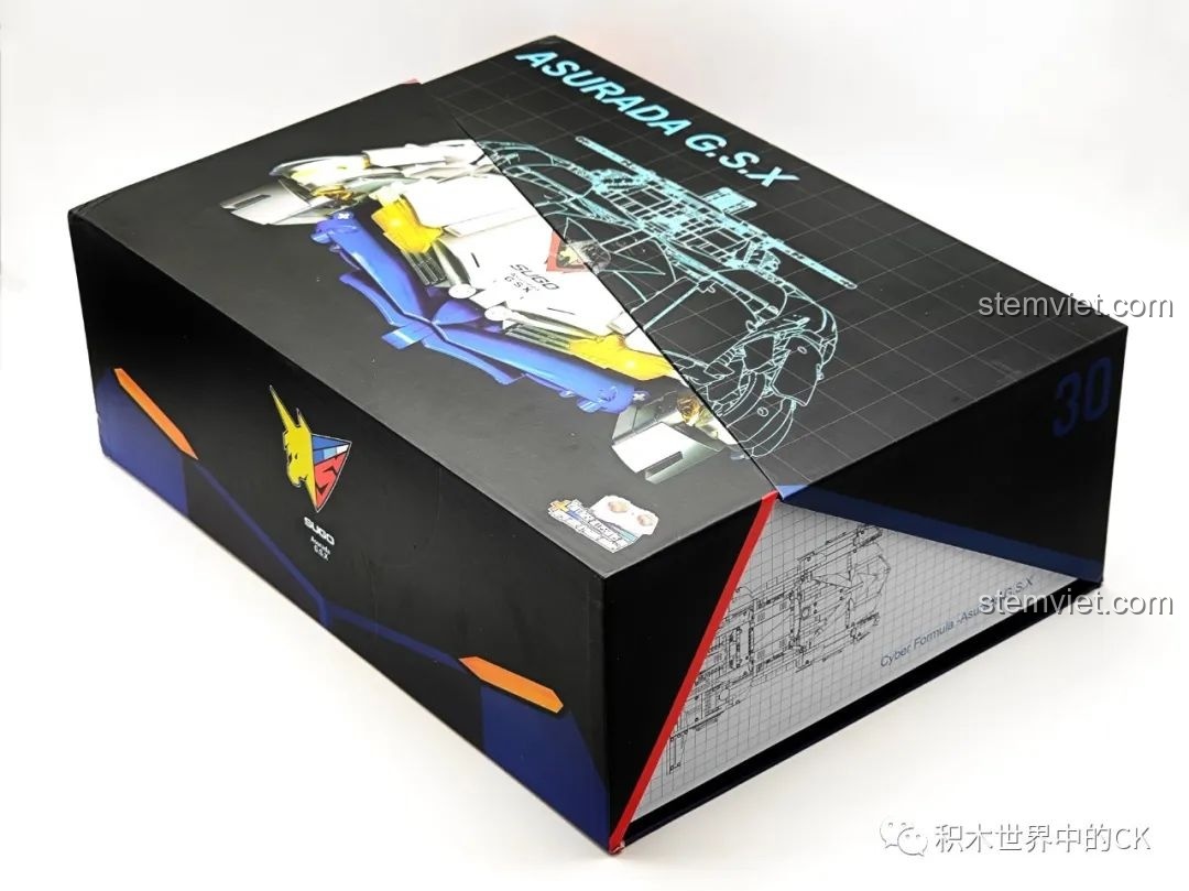 Góc nghiêng của hộp JIESTAR 92033 cho thấy thiết kế vát cạnh và các chi tiết đồ họa tinh xảo.