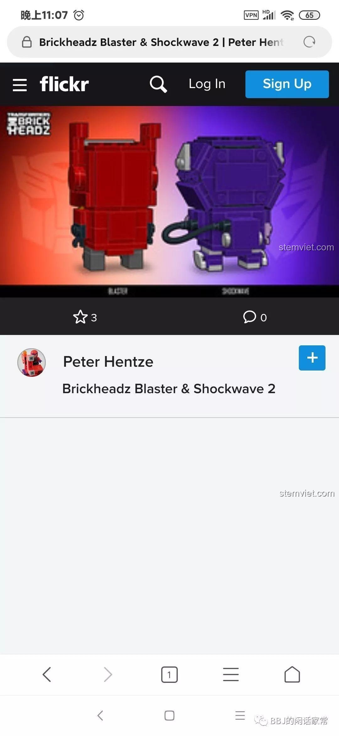 Ảnh chụp màn hình trang Flickr của Peter Hentze, cho thấy nguồn cảm hứng thiết kế cho mô hình JiSi 6860 Megatron BrickHeadz.