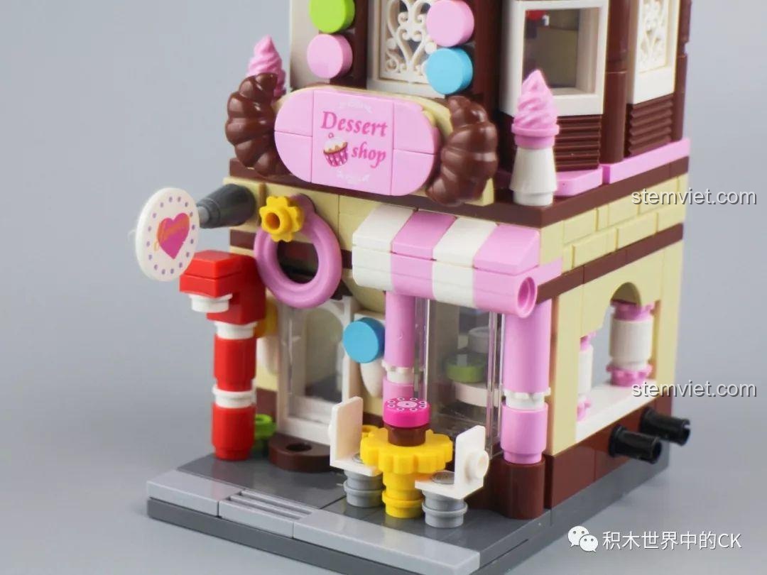 Chi tiết mặt tiền của mô hình lắp ráp Keepplay C0101 Cửa hàng bánh ngọt