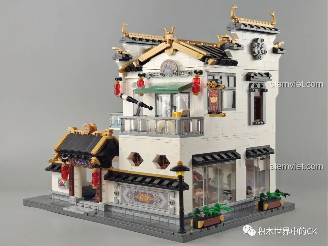 Góc nhìn bên hông của mô hình Phố Cổ Phong Cách Trung Hoa Mới: Tê Vân Tiểu Trúc K18002, thể hiện sự liền mạch của kiến trúc.