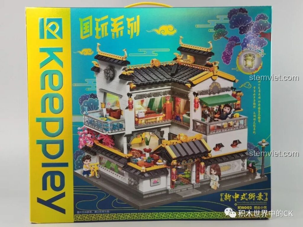 Hộp sản phẩm đồ chơi lắp ghép Keeppley K18002 Tê Vân Tiểu Trúc với thiết kế đẹp mắt, hình ảnh mô hình nhà phố Trung Hoa cổ điển nổi bật.