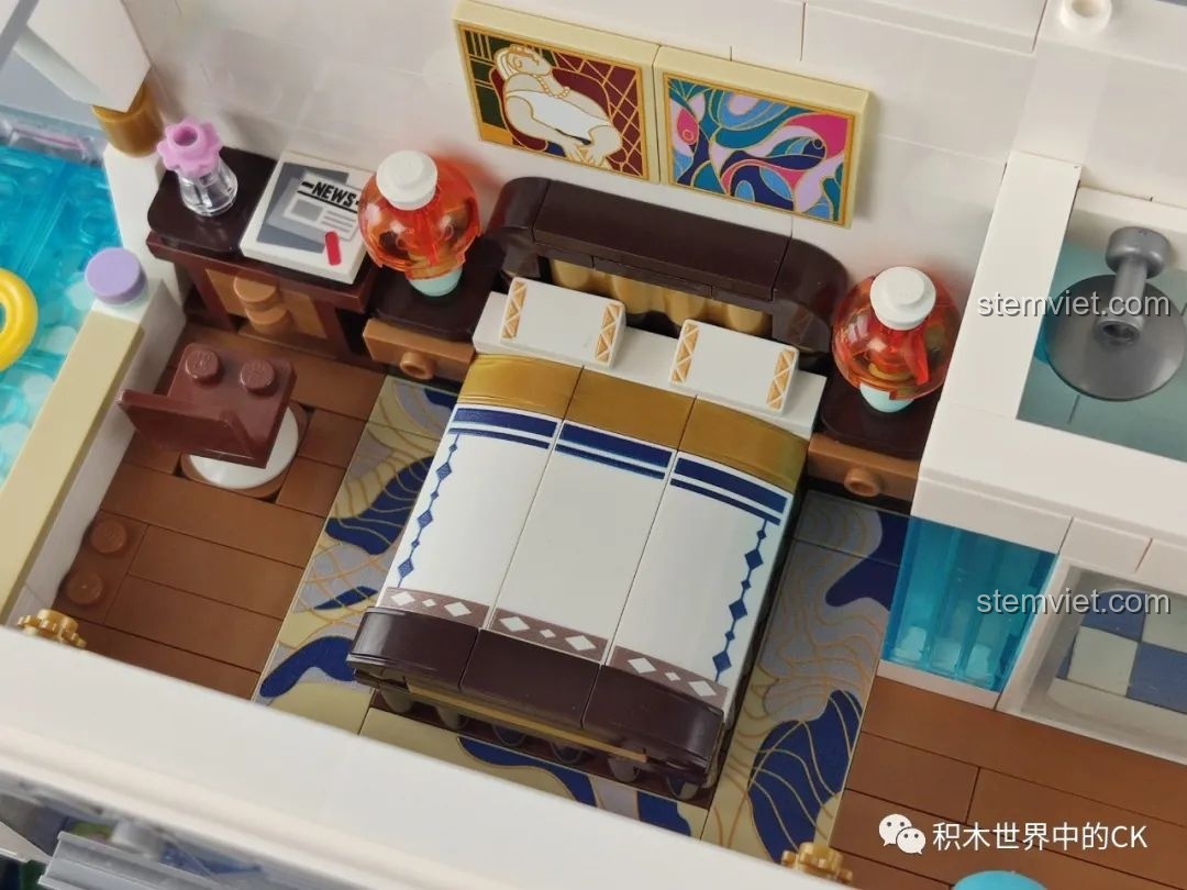 Góc nhìn sâu vào phòng ngủ của mô hình Phố Cổ Phong Cách Trung Hoa Mới: Tê Vân Tiểu Trúc K18002, tạo cảm giác không gian rộng rãi.