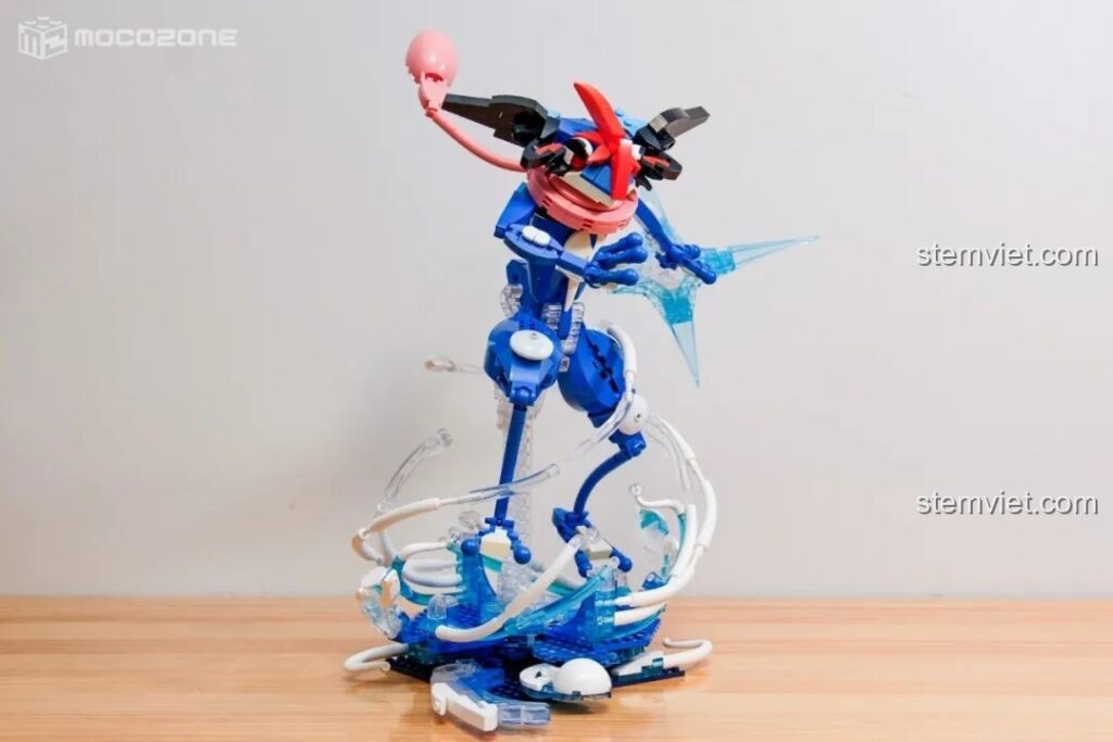 Mô hình Keeppley K20215 Greninja của Ash hoàn thiện với đế hiệu ứng nước, một bộ lắp ráp Pokémon xịn cho bé trai 8 tuổi.