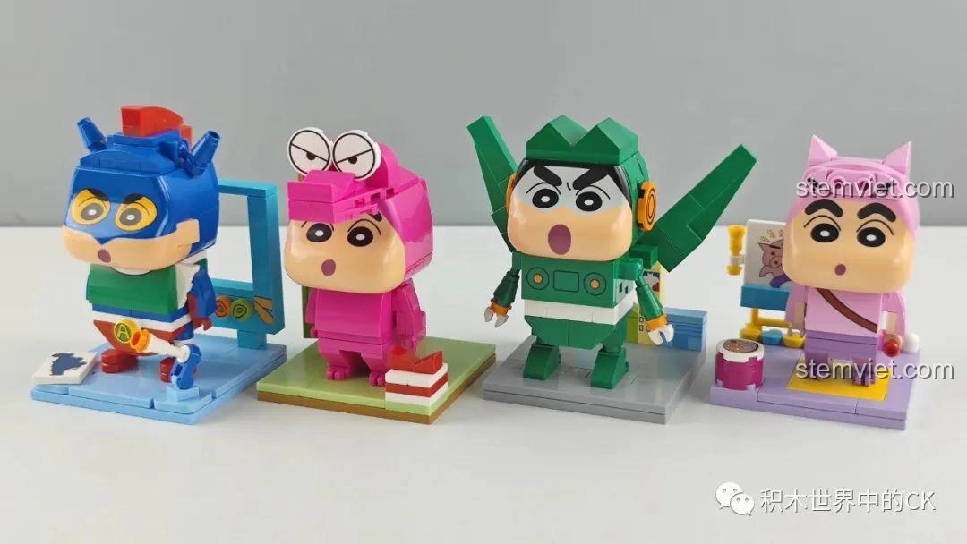 Bốn nhân vật đồ chơi lắp ráp Keeppley K20607 Shin-chan Siêu Nhân, Khủng Long, Robot, Họa Sĩ đã hoàn thành, review Keeppley K20701 Edogawa Conan.