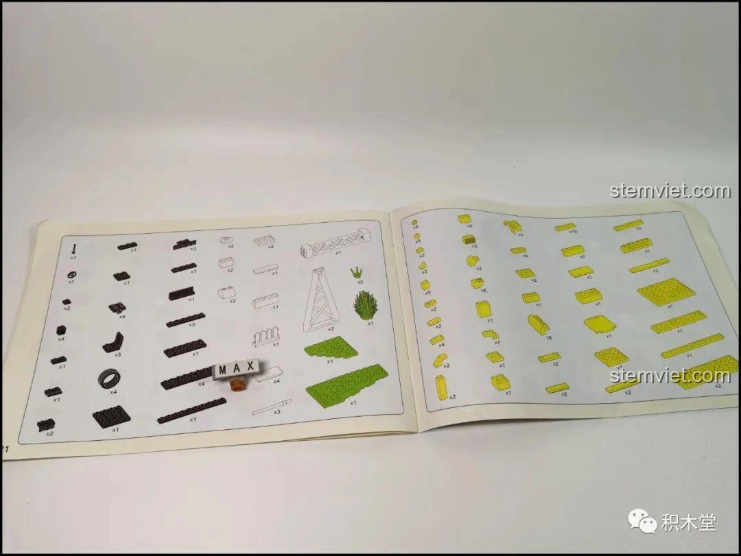 Trang cuối sách hướng dẫn lắp ráp LiNooS LN8006 Snoopy Xe Buýt Trường Học, hiển thị danh sách đầy đủ các mảnh ghép.