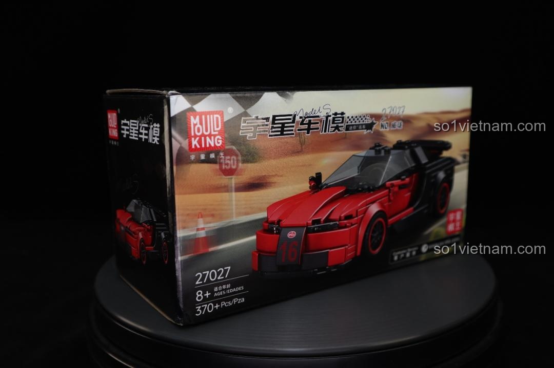 Hộp sản phẩm bộ lắp ghép Mould King 27027 Bugatti Veyron, mặt trước với hình ảnh mô hình và thông tin sản phẩm.