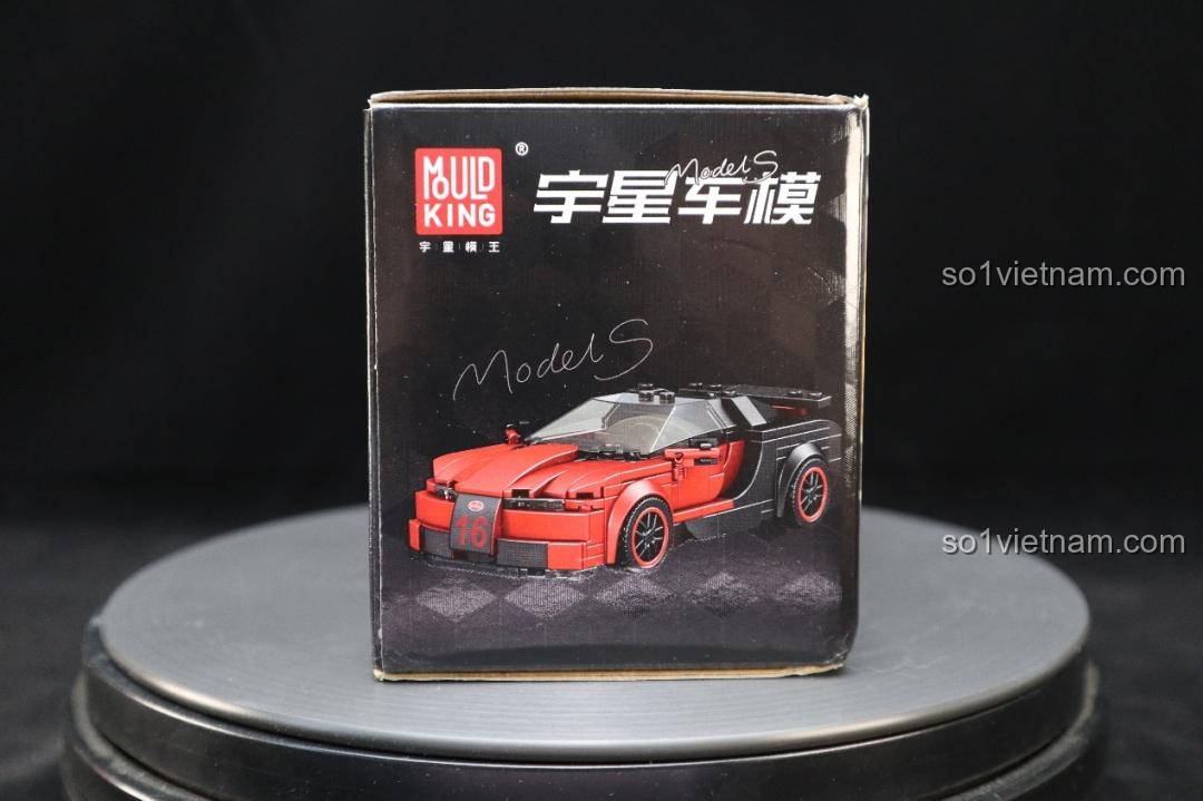 Mặt bên hộp sản phẩm bộ lắp ghép Mould King 27027 Bugatti Veyron, hiển thị hình ảnh mô hình.