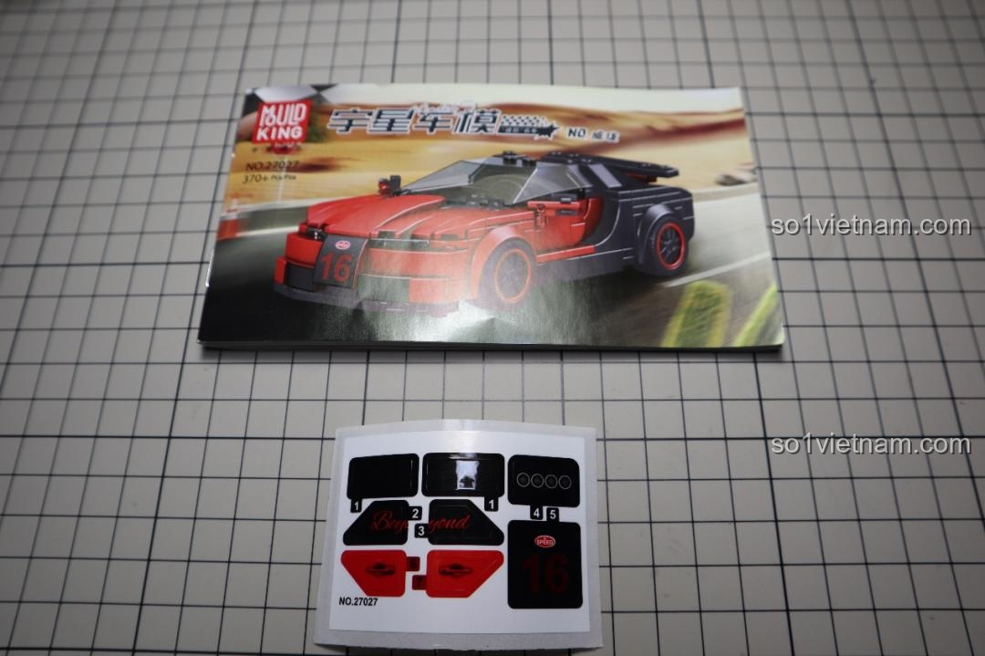 Sách hướng dẫn lắp ráp và bộ sticker trang trí cho mô hình Bugatti Veyron Mould King 27027.