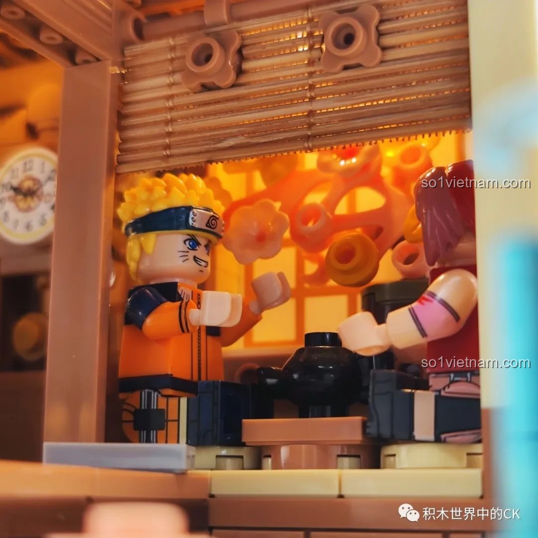 Cảnh Kumamon và một minifigure ninja với đèn LED sáng trong Ngôi nhà Nhật Bản Kumamon inbrixx 880018.