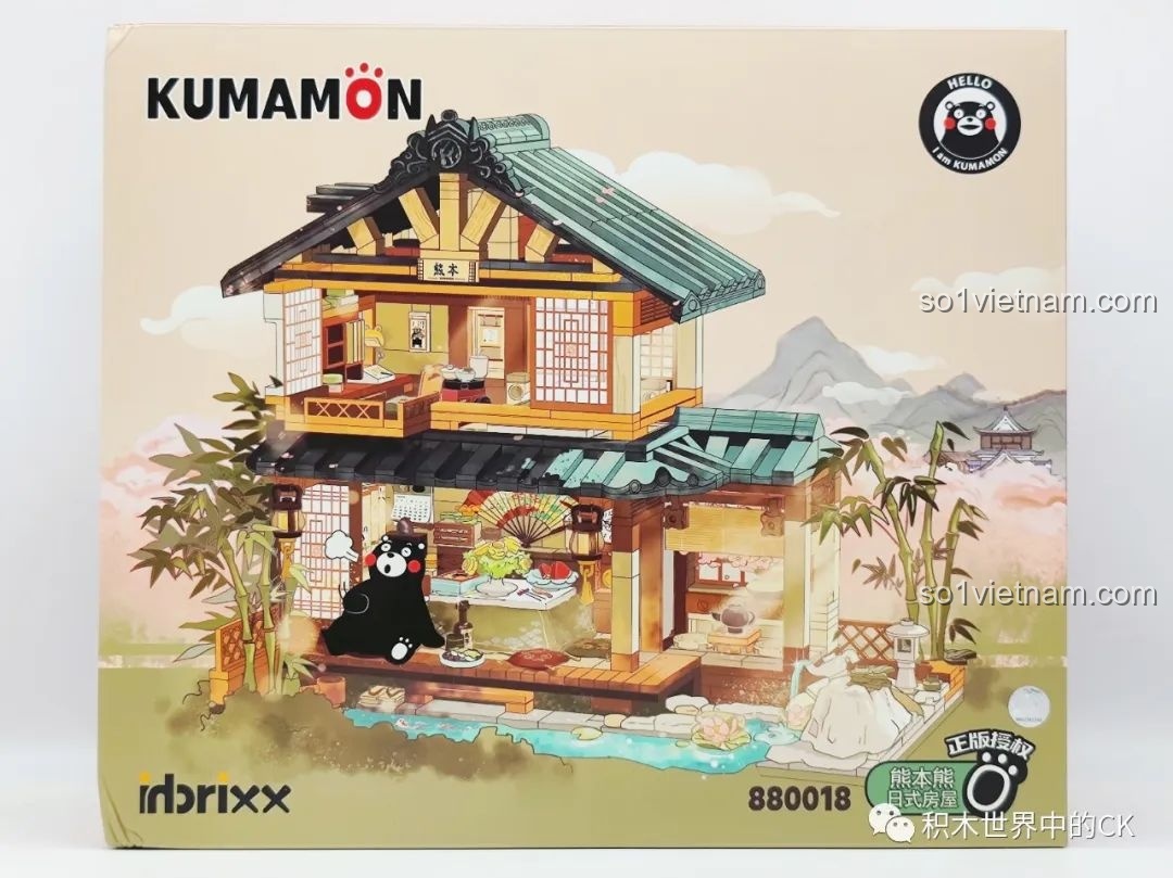 Hộp đồ chơi lắp ráp Ngôi nhà Nhật Bản Kumamon inbrixx 880018 với hình ảnh ngôi nhà và linh vật Kumamon đáng yêu, thu hút bé gái 6 tuổi.