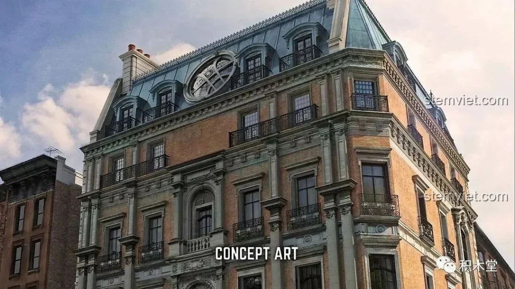 Hình ảnh concept art của Tòa nhà Sanctum Sanctorum Doctor Strange, biểu tượng kiến trúc trong vũ trụ Marvel, nguồn cảm hứng cho bộ lắp ráp Panlos Brick 613001.