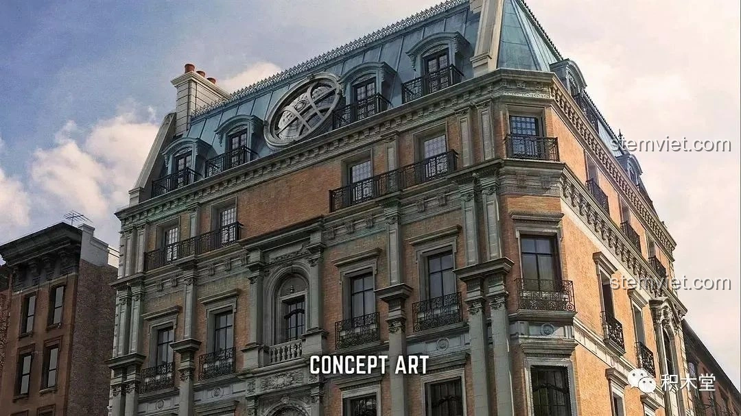 Hình ảnh concept art của Tòa nhà Sanctum Sanctorum Doctor Strange, biểu tượng kiến trúc trong vũ trụ Marvel, nguồn cảm hứng cho bộ lắp ráp Panlos Brick 613001.