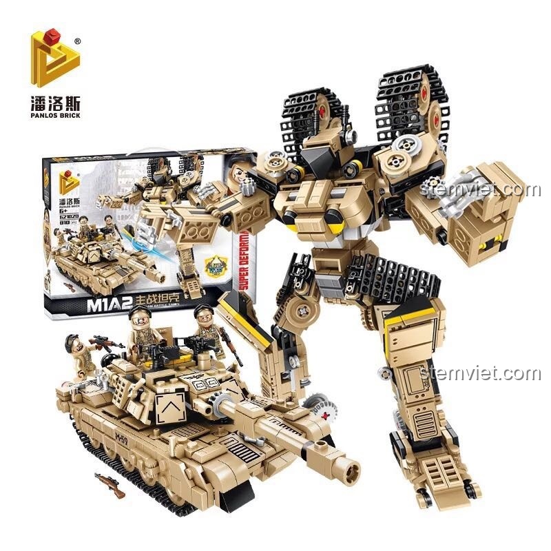 Review Panlos Brick 621020 xe tăng M1A2 biến hình robot 2 trong 1, hộp sản phẩm và mô hình hoàn chỉnh. Trải nghiệm Panlos Brick 621020 Mô hình xe tăng M1A2.