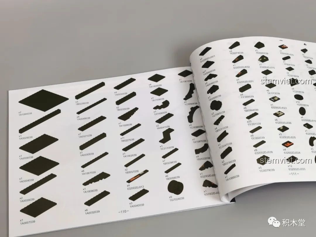 Trang cuối cùng của sách hướng dẫn Panlos Brick 632002 Xe Tăng Type 99, liệt kê tất cả các mảnh ghép đi kèm.