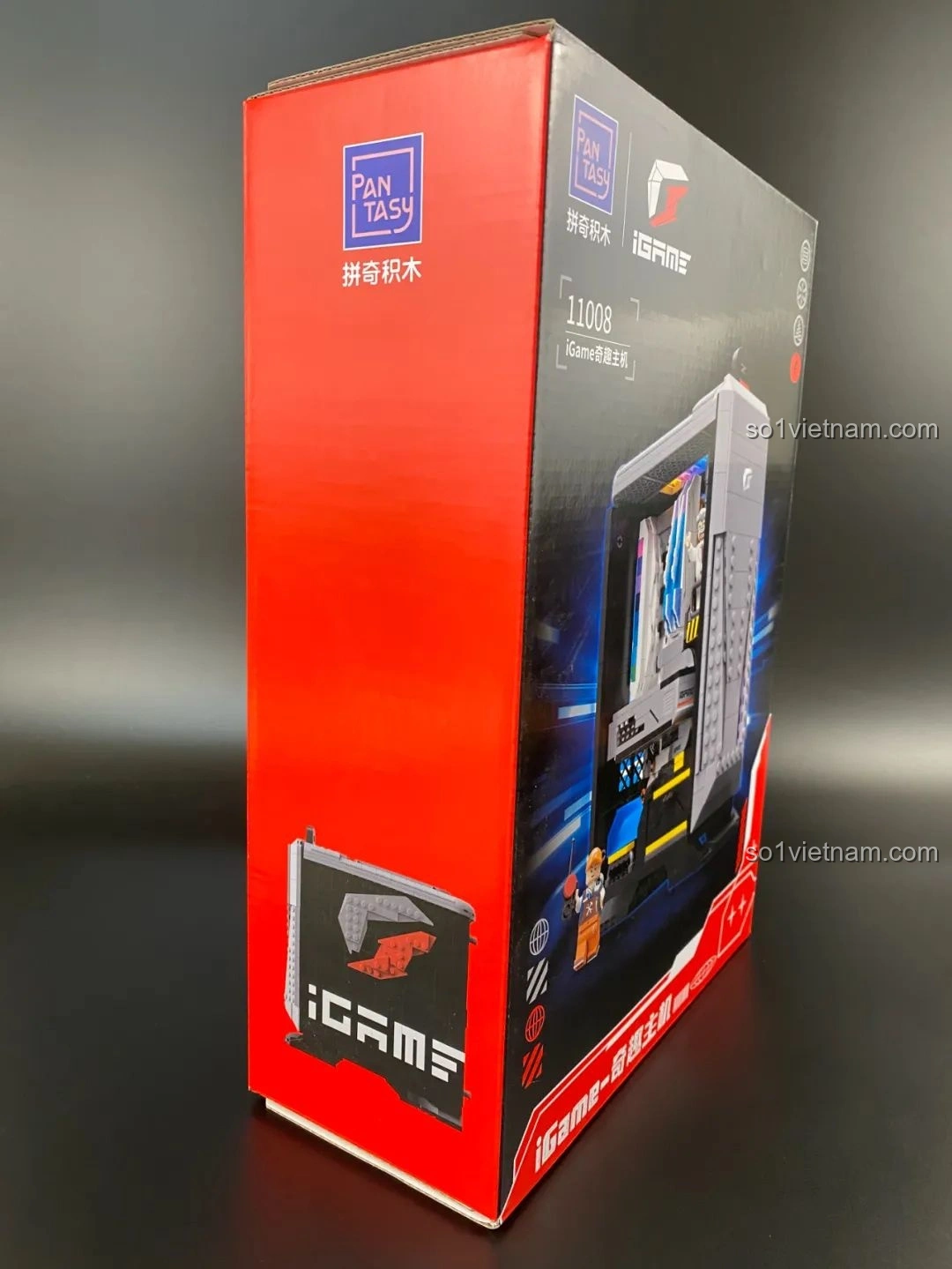 Cạnh bên hộp bộ lắp ghép Pantasy 11008 iGame UltraD5 Z690, với logo Pantasy và iGame nổi bật.