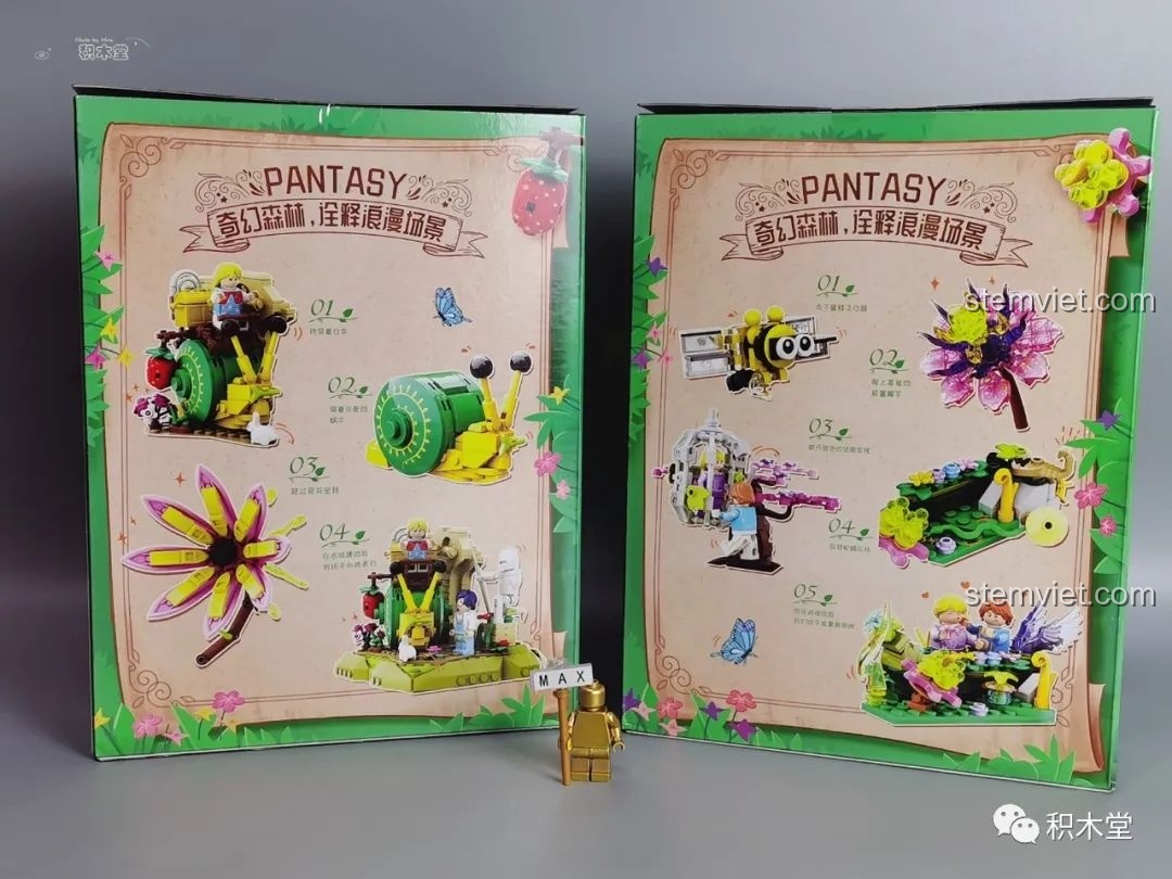 Mặt sau hộp đồ chơi lắp ráp Pantasy 15002 và 15003, hiển thị các chi tiết nổi bật và thông tin sản phẩm, giúp mẹ dễ dàng lựa chọn.