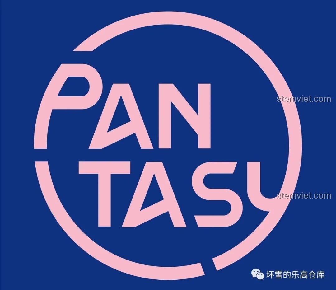 Logo thương hiệu Pantasy màu hồng trên nền xanh, biểu tượng của đồ chơi lắp ráp chất lượng cao.