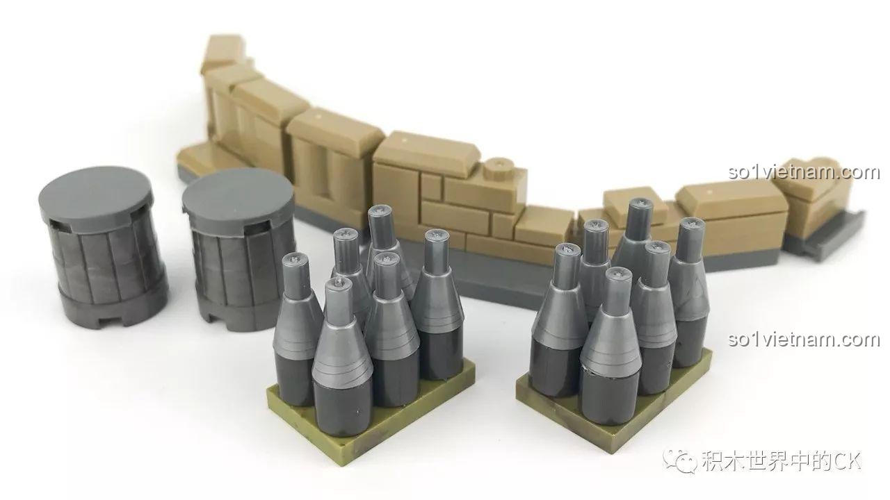 Phụ kiện nhỏ Pháo Binh Thiên Yết Cindy Xingbao XB-06011 gồm tường chắn và đạn pháo, tăng tính chân thực cho mô hình quân sự.