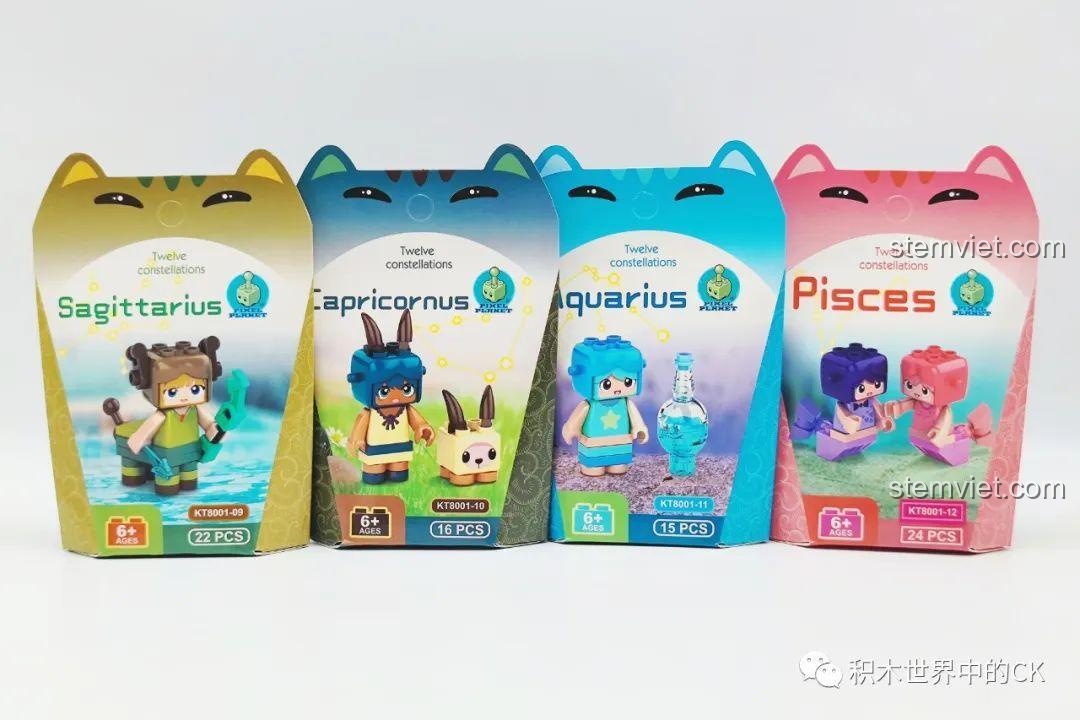 Bao bì của 4 cung hoàng đạo cuối cùng: Nhân Mã, Ma Kết, Bảo Bình, Song Ngư trong bộ Pixel Planet KT8001.