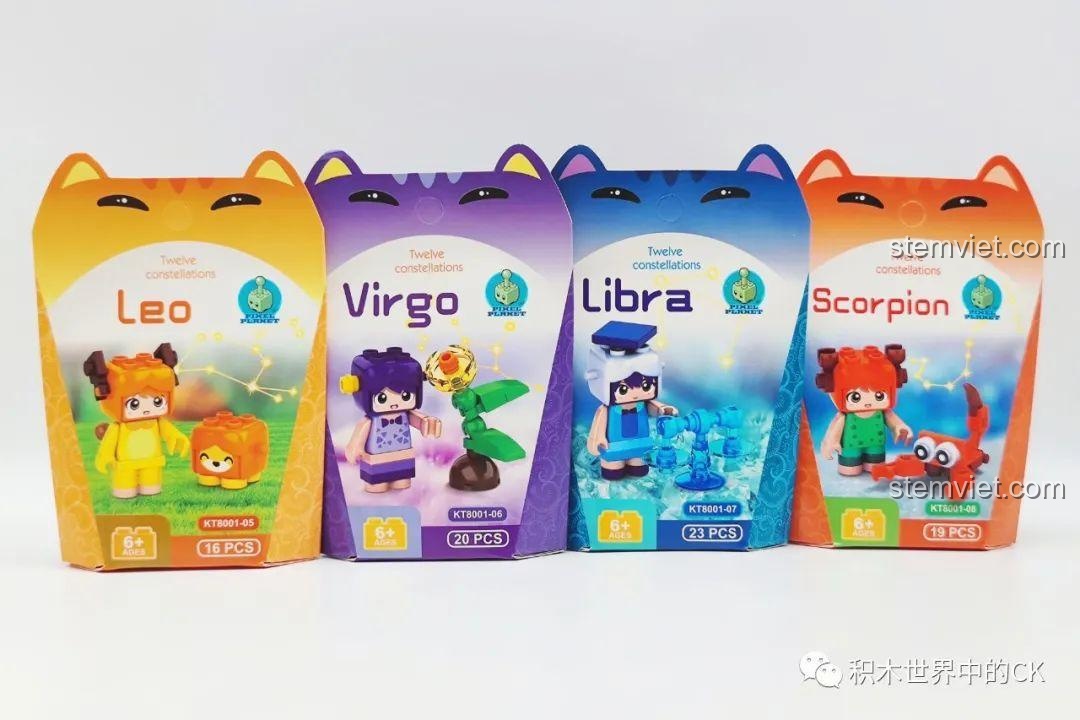 Bao bì của 4 cung hoàng đạo tiếp theo: Sư Tử, Xử Nữ, Thiên Bình, Bọ Cạp trong bộ Pixel Planet KT8001.