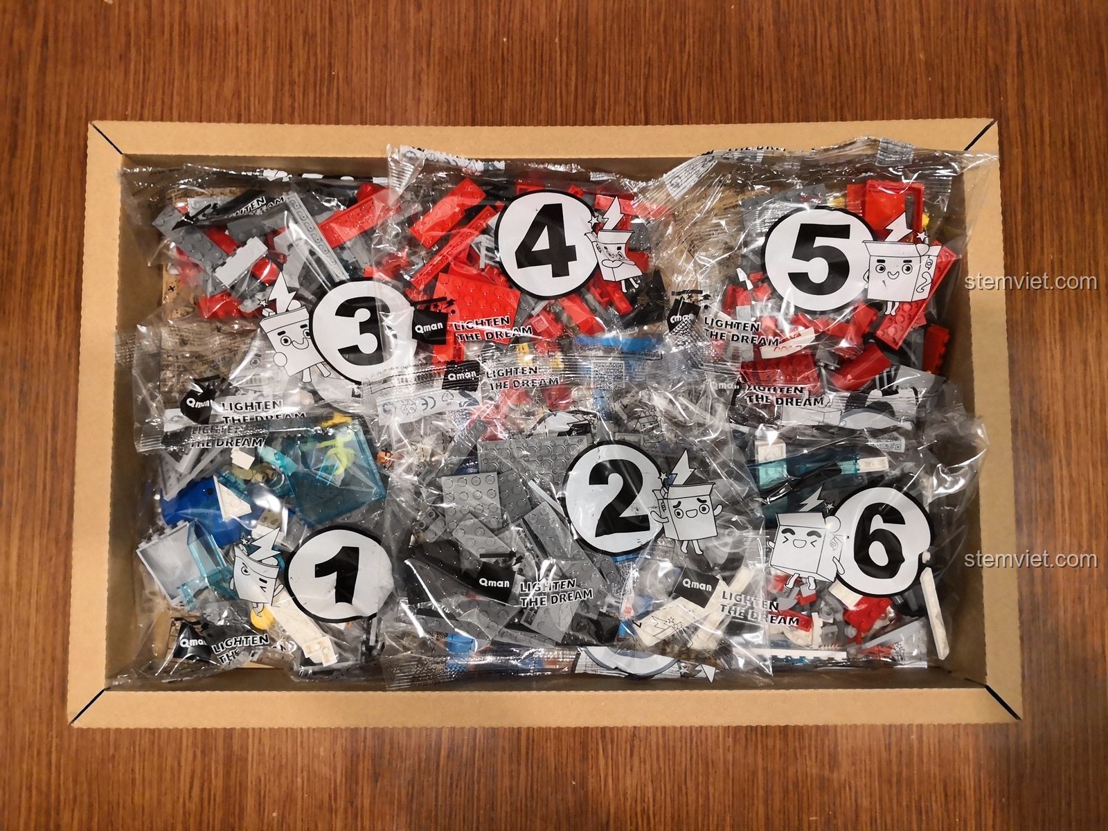 Các túi chi tiết được đánh số từ 1 đến 6 trong bộ QMAN 2809, giúp quá trình lắp ráp dễ dàng hơn.