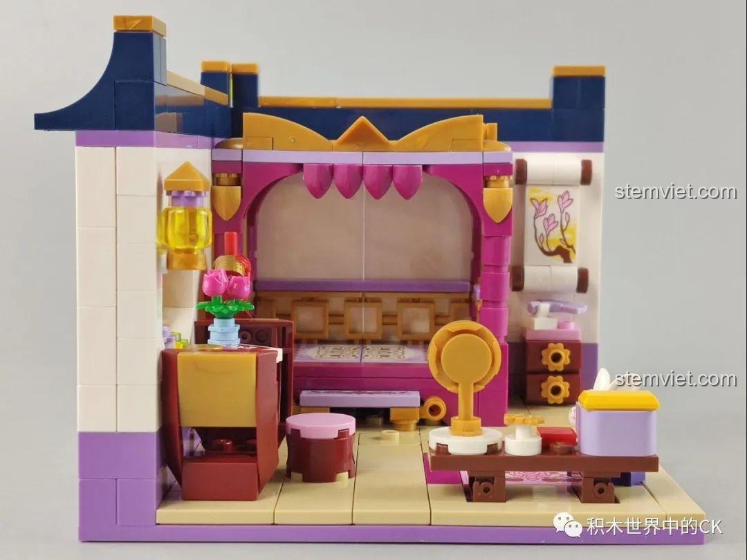 Góc nhìn ngang mô hình phòng ngủ QMAN 33013 Phòng Ngủ Hoa Mộc Lan, thể hiện chiều sâu và bố cục nội thất.