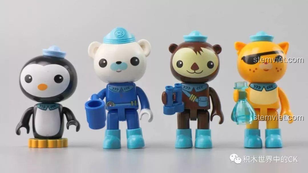 Cận cảnh 4 minifigures quen thuộc của Biệt Đội Octonauts trong bộ QMAN 3715: Barnacles, Peso, Shellington, Kwazii.