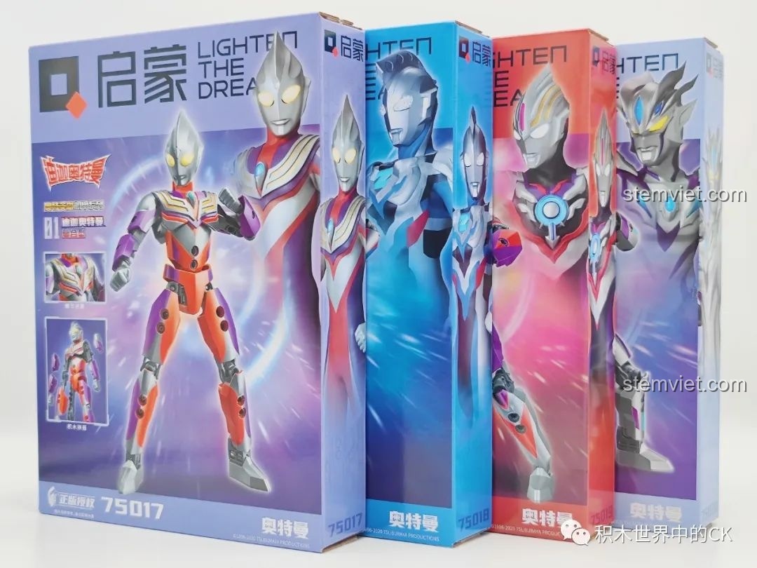 Bộ sưu tập 4 hộp đồ chơi lắp ráp Qman Ultraman Tiga 75017, Ultraman Zett 75018, Ultraman Orb 75019, Ultraman Zero 75020.