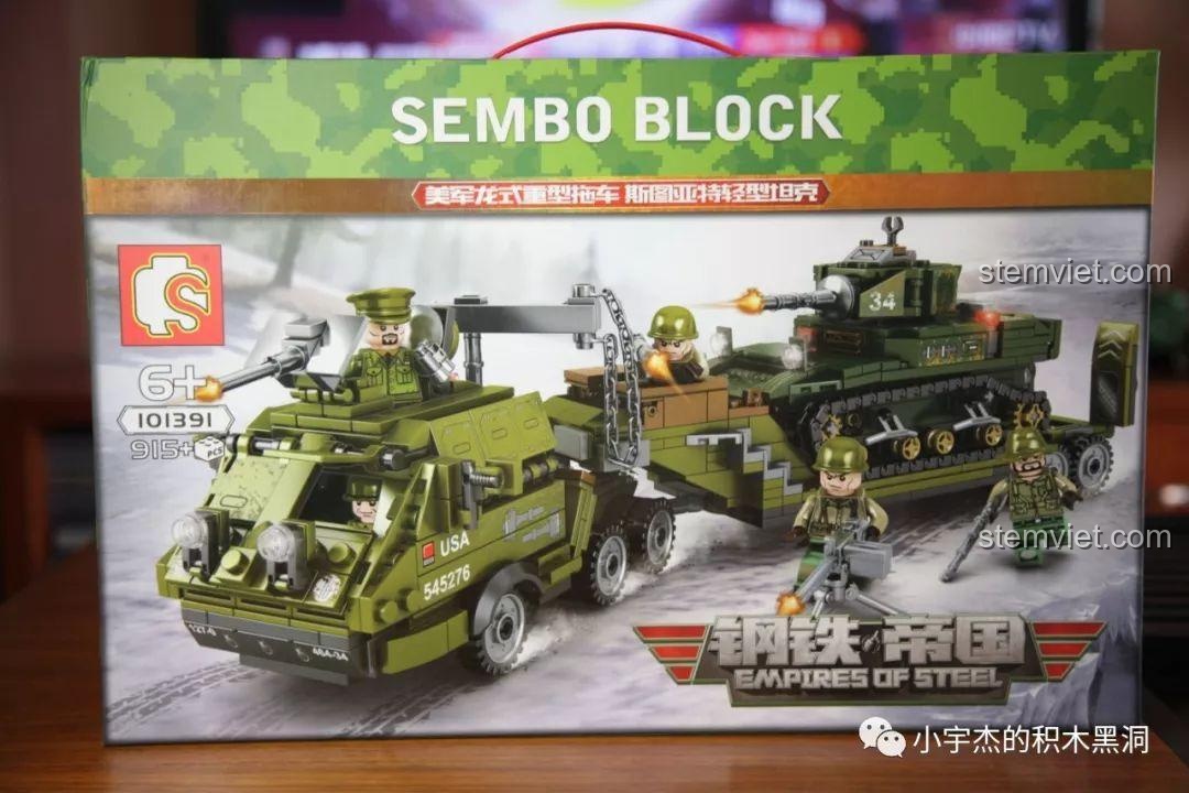 Cận cảnh mặt trước hộp bộ lắp ráp SEMBO 101391 với thông tin số hiệu và số lượng mảnh ghép chi tiết.