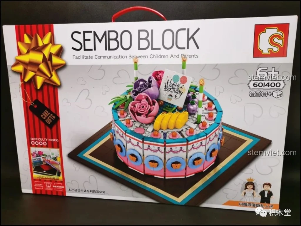Hộp đồ chơi lắp ráp Sembo 601400 Bánh Kem Hộp Quà với hình ảnh bánh kem rực rỡ, thu hút bé gái 6+