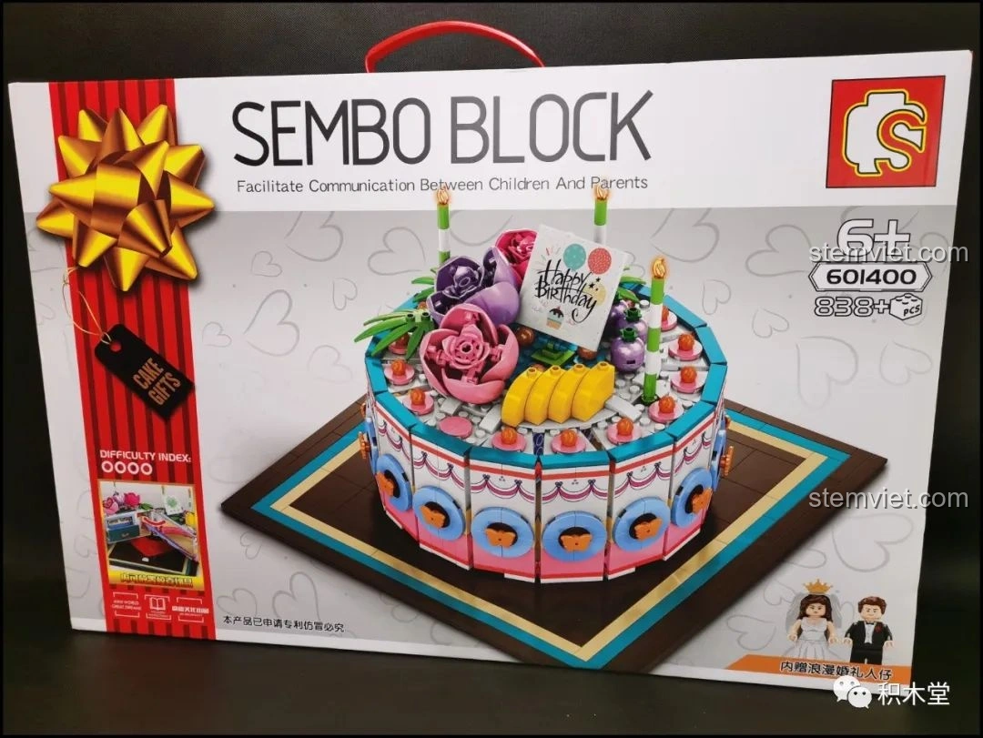 Hộp đồ chơi lắp ráp Sembo 601400 Bánh Kem Hộp Quà với hình ảnh bánh kem rực rỡ, thu hút bé gái 6+