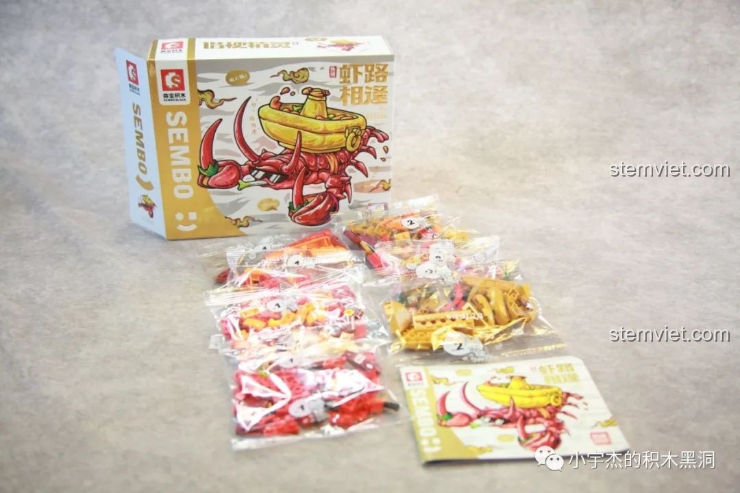 Sách hướng dẫn lắp ráp của đồ chơi SEMBO 613102 Tôm Hùm Đeo Kính, chi tiết và dễ theo dõi.