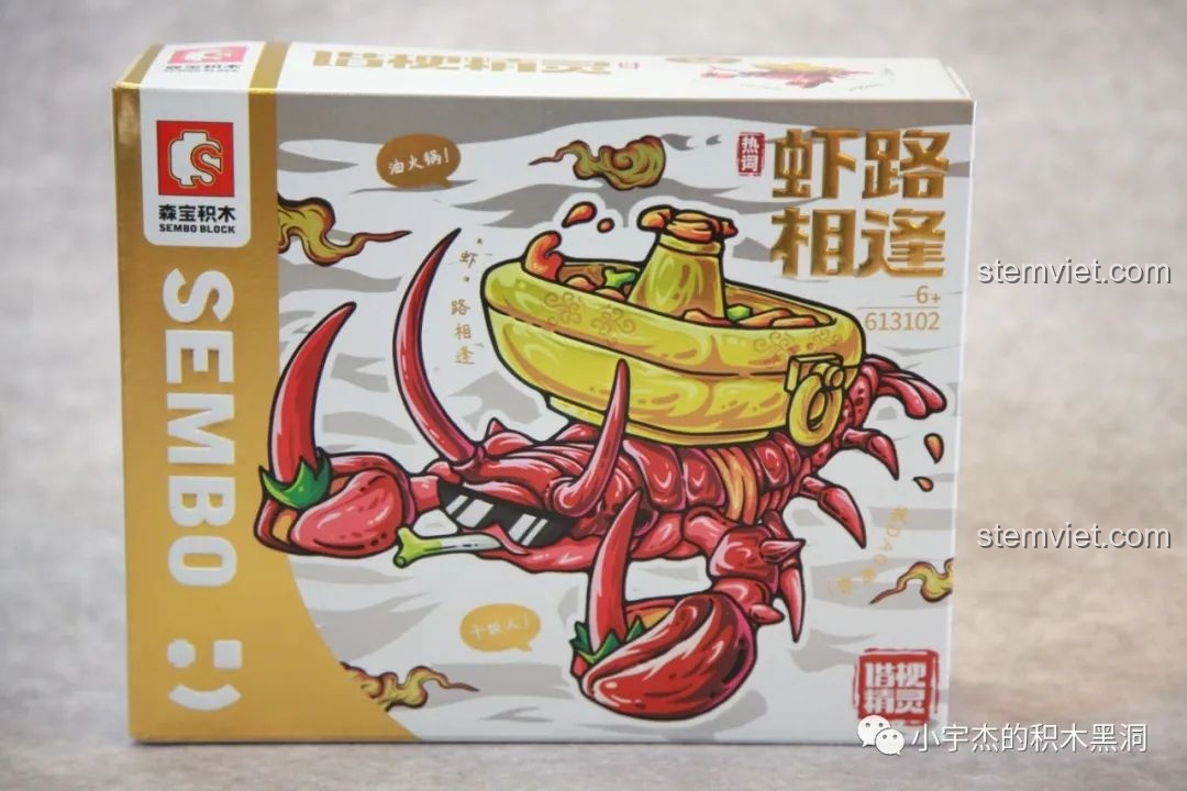 Các túi mảnh ghép của đồ chơi lắp ráp SEMBO 613102 Tôm Hùm Đeo Kính, được đánh số.