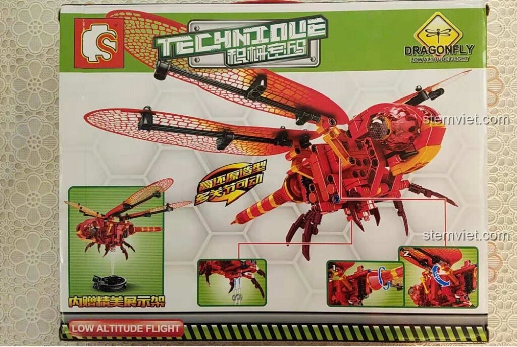 Hộp bộ lắp ghép Sembo 703300 Mô hình Chuồn Đỏ Cơ Khí 330 mảnh, thiết kế bắt mắt, hình ảnh chú chuồn chuồn máy.