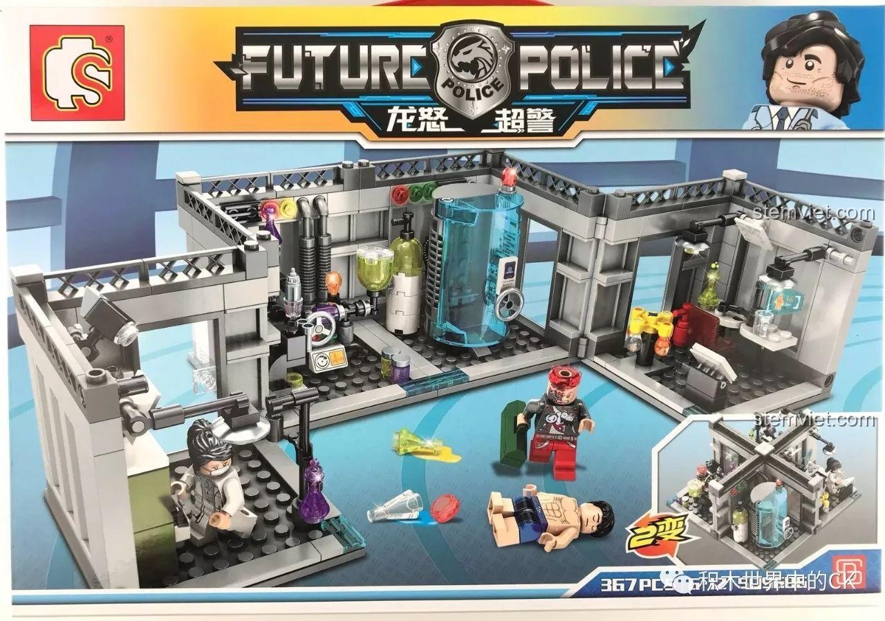 Hộp trước bộ lắp ráp Sembo SD9606 Phòng Thí Nghiệm Sinh Hóa Cảnh Sát Tương Lai, thiết kế ấn tượng, thu hút bé trai 6 tuổi.